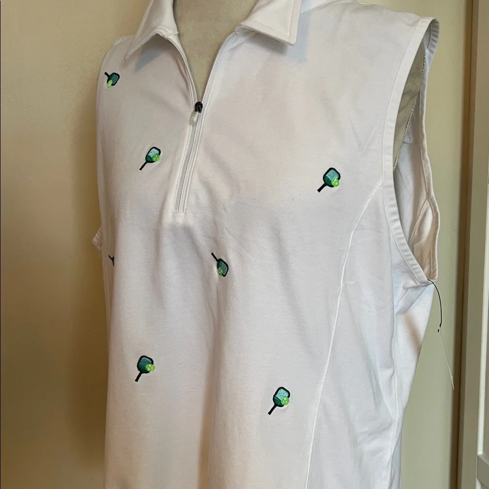 NWT T by Talbots UPF 50+ Pickleball Sleeveless Polo Zipper Top - White - XL - Picture 7 of 10